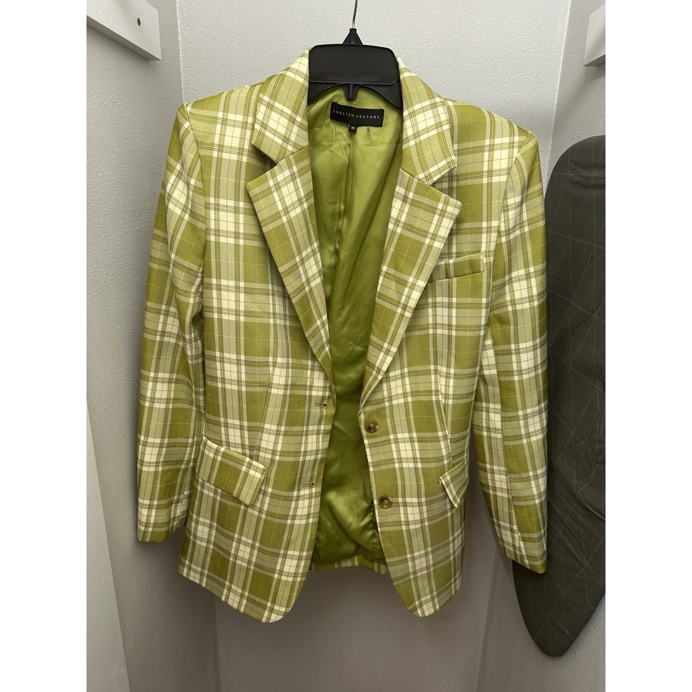 English Factory Green Lime Plaid Jacket‎ Women's XS